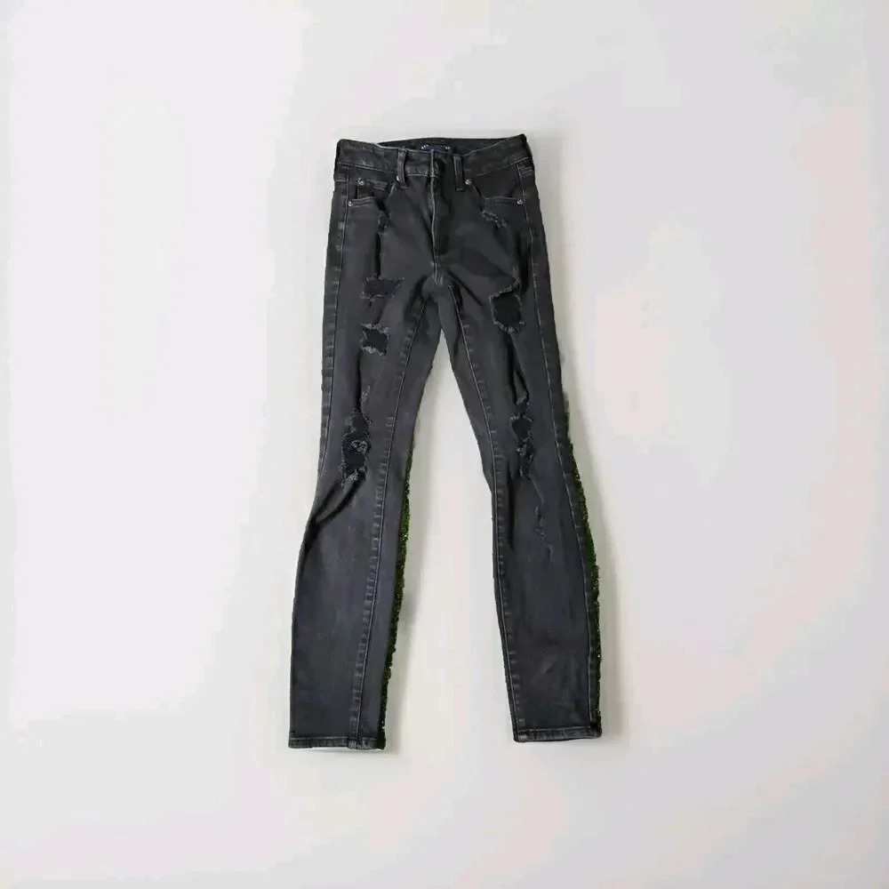 Women's Aeropostale Distressed Black High Rise Skinny Jeggings * Size 0